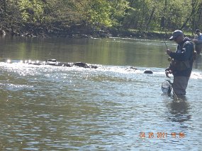 $YellowBreeches4-26-2021008$ Gary worked hard today and wasn't having much luck until we were about to leave. He also had to contend with the guy behind him trying to fish out of his back...